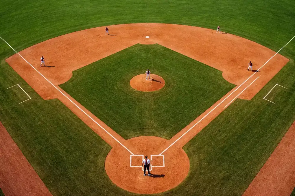 Baseball-Spielfeld mit Bases und Infield-Markierungen bei einem MLB-Spiel – Erklärung der Innings-Struktur für Wetter