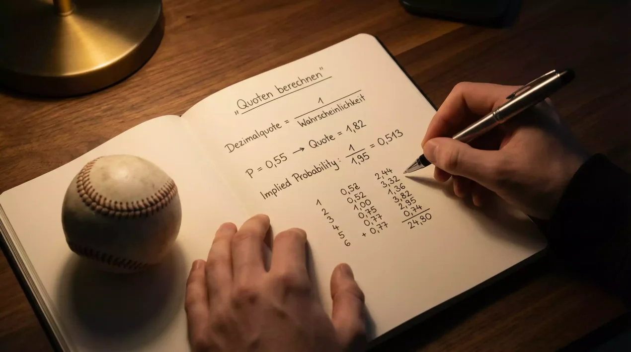 Baseball Quoten berechnen – Person analysiert Wettquoten mit Notizblock und Stift