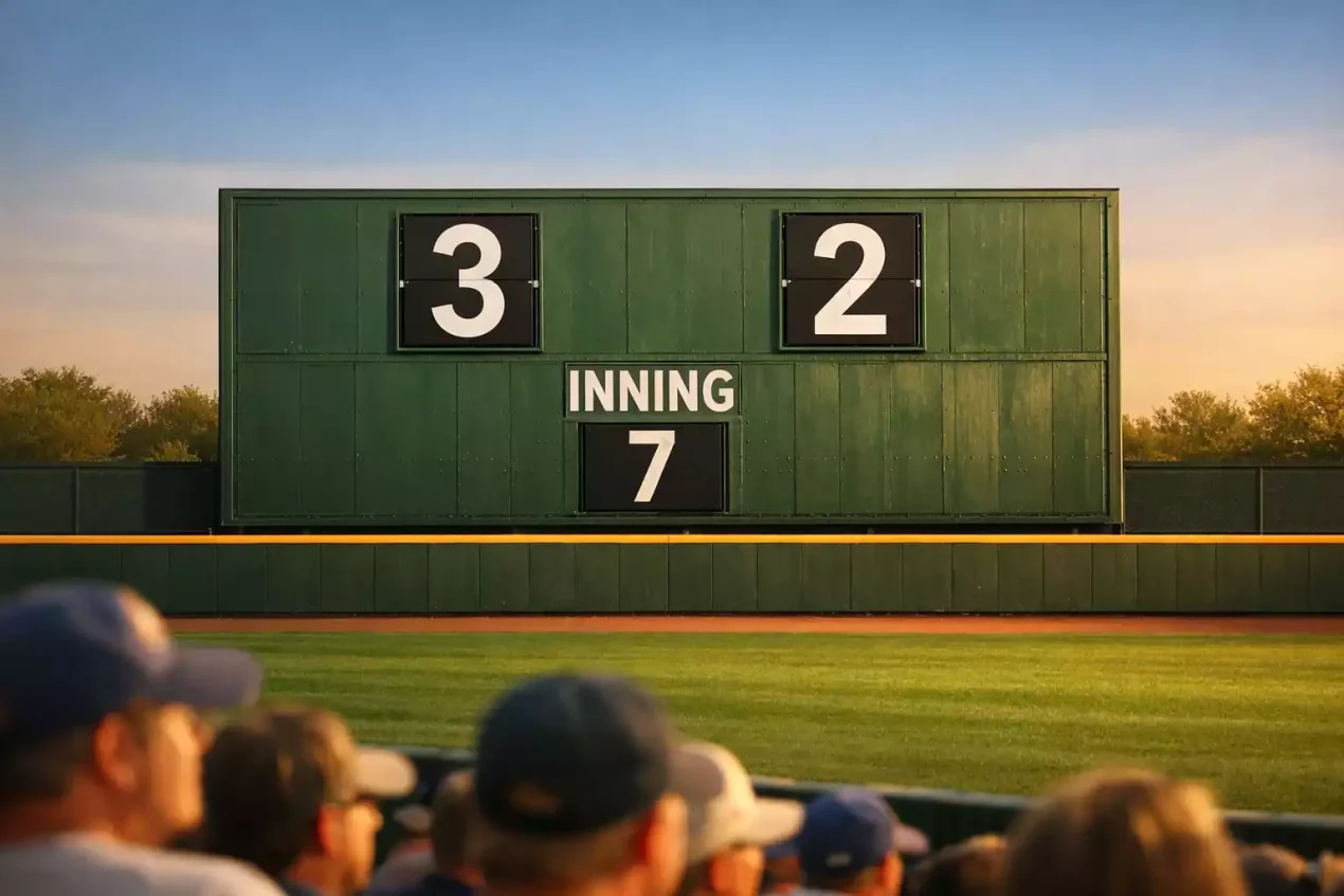 Baseball Quoten verstehen — Anzeigetafel mit Spielstand in einem Baseballstadion
