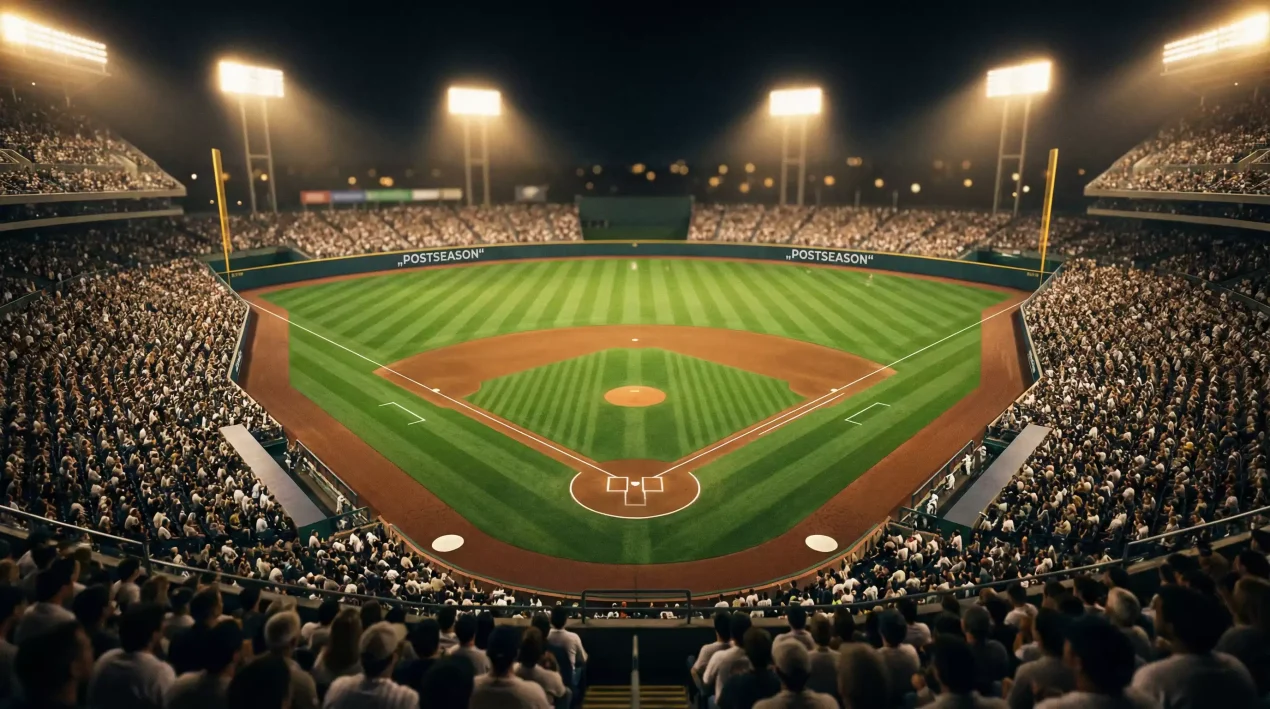 MLB Playoffs Wetten Strategie – Baseballstadion bei Nacht während eines Postseason-Spiels