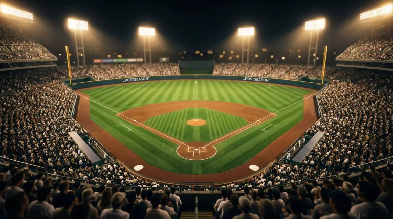 MLB Playoffs Wetten Strategie – Baseballstadion bei Nacht während eines Postseason-Spiels