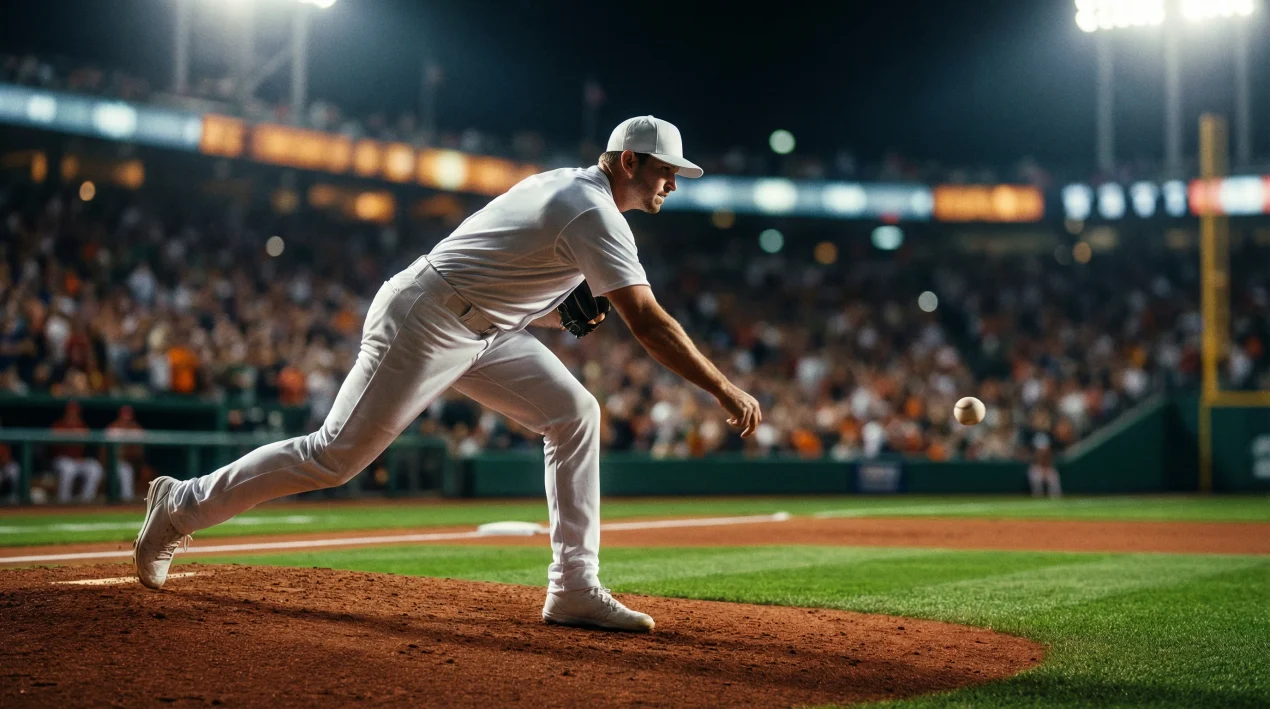 Moneyline Baseball Wetten – Pitcher wirft Ball im Stadion bei Flutlicht