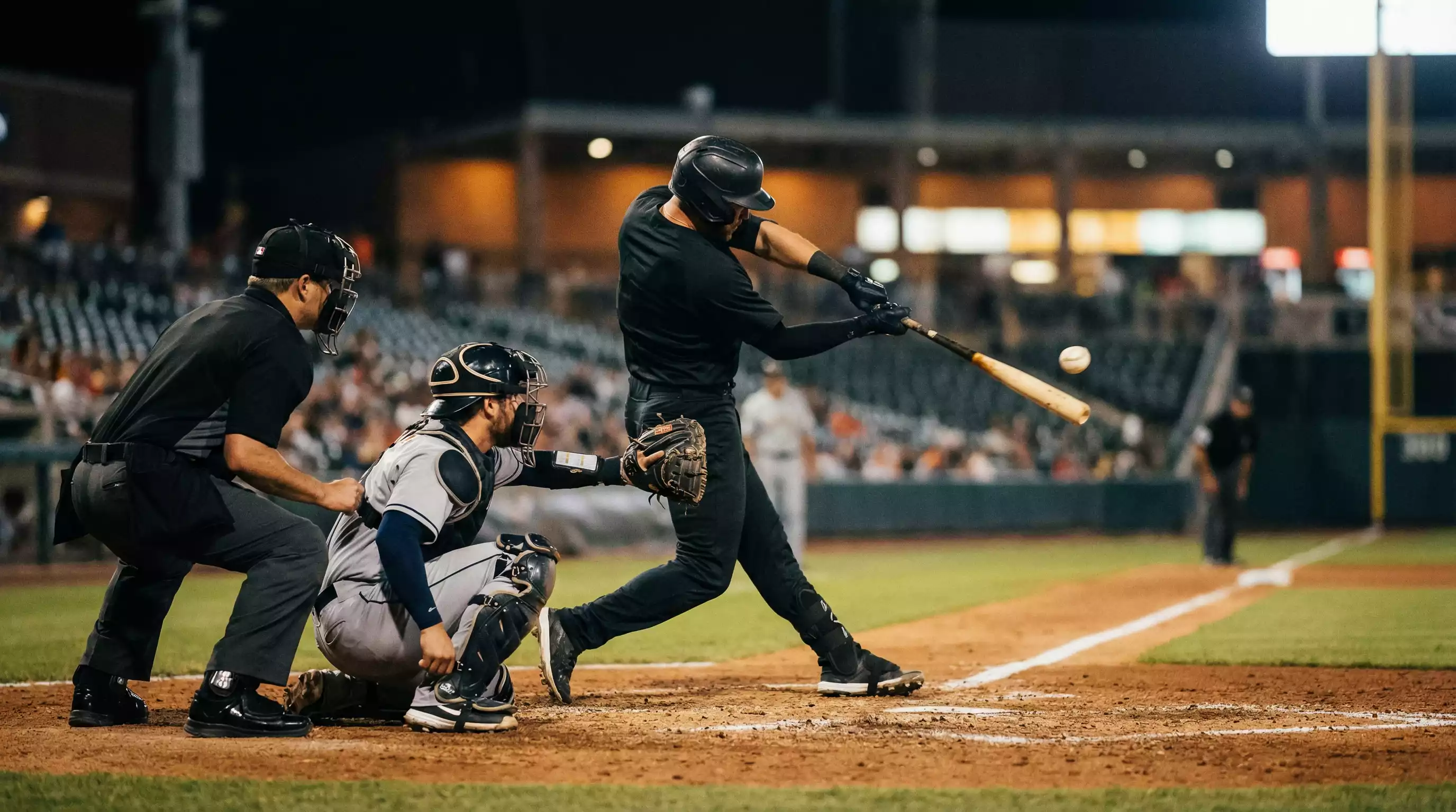 Nahaufnahme eines Baseballspielers am Schlag mit Stadion im Hintergrund – Illustration der Moneyline- und Run-Line-Wettarten