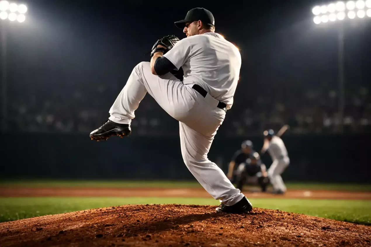 Starting Pitcher Rotation Wettquoten – Baseballspieler beim Wurf auf dem Mound