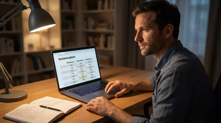 Sportanalytiker vergleicht Baseball-Wettquoten auf einem Laptop zur Value-Bet-Suche